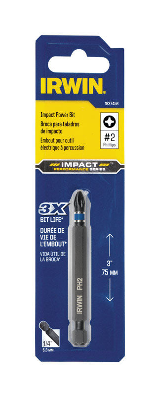 Irwin Impact Performance Series Phillips #2 X 3 in. L Power Bit S2 Tool Steel 1 pk