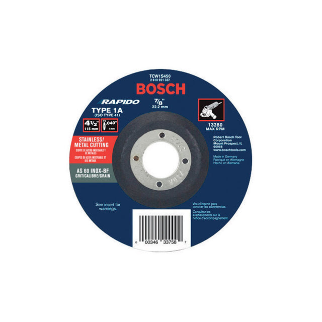 Bosch 4-1/2 in. D X 7/8 in. Aluminum Oxide Abrasive Cut-Off Wheel 1 pc