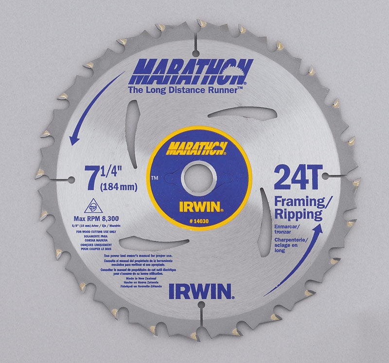 Irwin Marathon 7-1/4 in. D X 5/8 in. Carbide Circular Saw Blade 24 teeth 1 pk