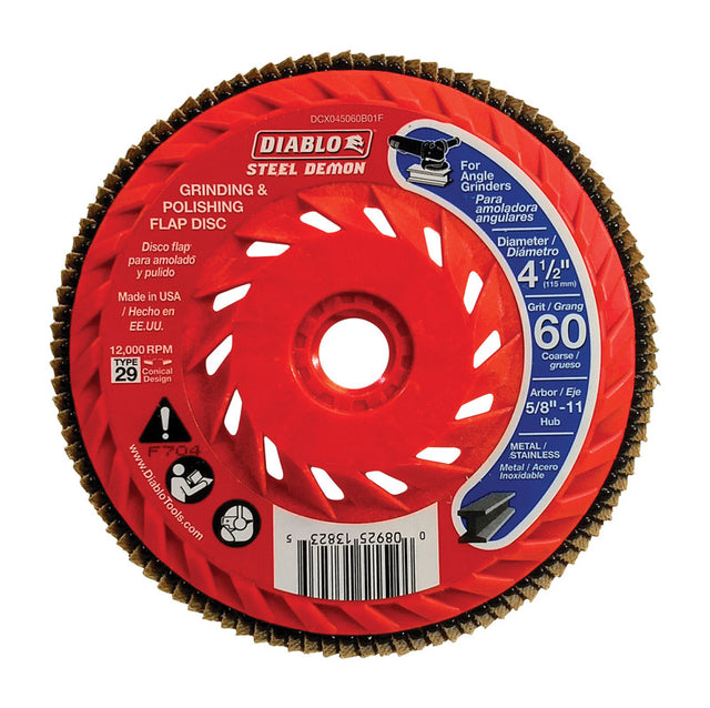 Diablo Steel Demon 4-1/2 in. D X 5/8 in. Zirconia Speed Hub Thread Arbor Flap Disc 60 Grit 1 pk