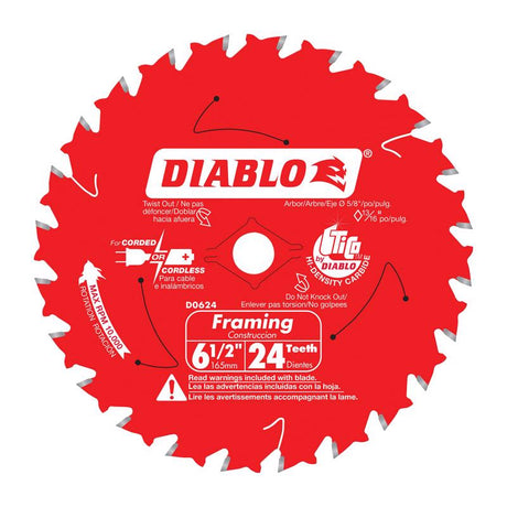Diablo Tracking Point 6-1/2 in. D X 5/8 in. TiCo Hi-Density Carbide Framing Blade 24 teeth 1 pk