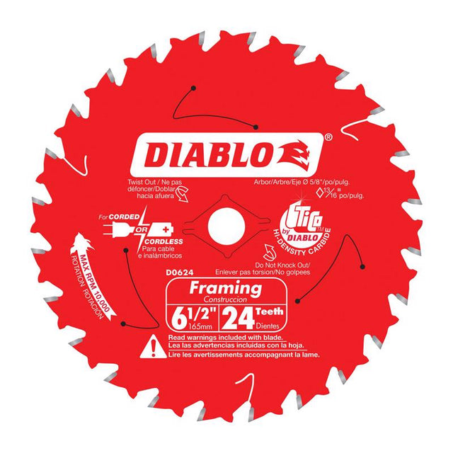 Diablo Tracking Point 6-1/2 in. D X 5/8 in. TiCo Hi-Density Carbide Framing Blade 24 teeth 1 pk