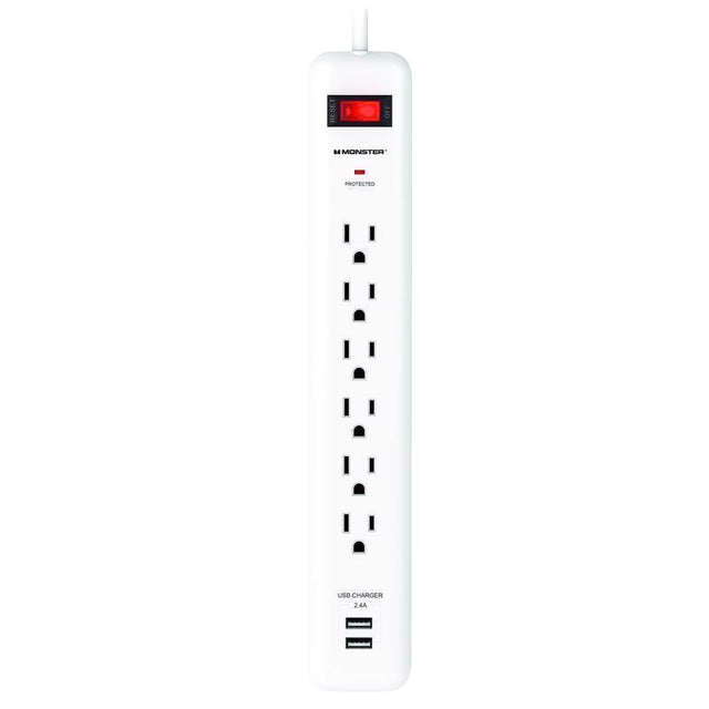 Monster Just Power It Up 3 ft. L 6 outlets Surge Protector w/USB White 1080 J