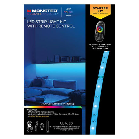 Monster Just Color It Up 6.5 ft. L Multicolored Plug-In LED Smart-Enabled Mood Light Strip Kit with