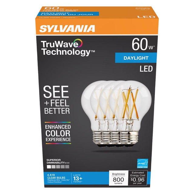 Sylvania TruWave A19 E26 (Medium) LED Bulb Daylight 60 Watt Equivalence 4 pk