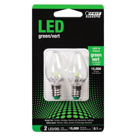 Feit LED Specialty C7 E12 (Candelabra) LED Bulb Green 0.1 Watt Equivalence 2 pk