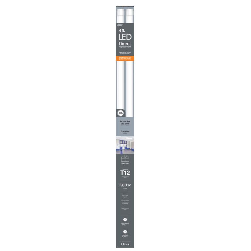 Feit Linear Plug & Play Cool White 48 in. Bin-Pin T12 LED Linear Lamp 40 Watt Equivalence 2 pk