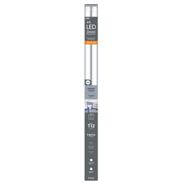 Feit Linear Plug & Play Cool White 48 in. Bin-Pin T12 LED Linear Lamp 40 Watt Equivalence 2 pk