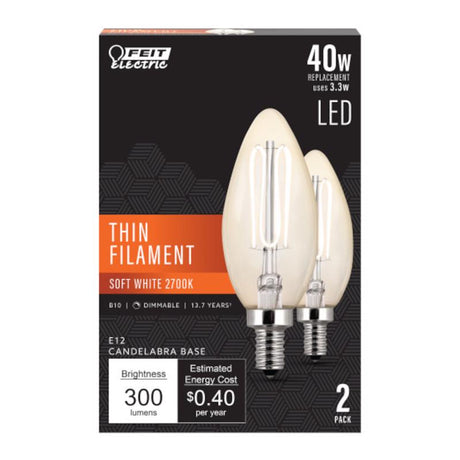 Feit LED Filament Mini Candelabra E12 (Candelabra) Filament LED Bulb Soft White 40 Watt Equivalence