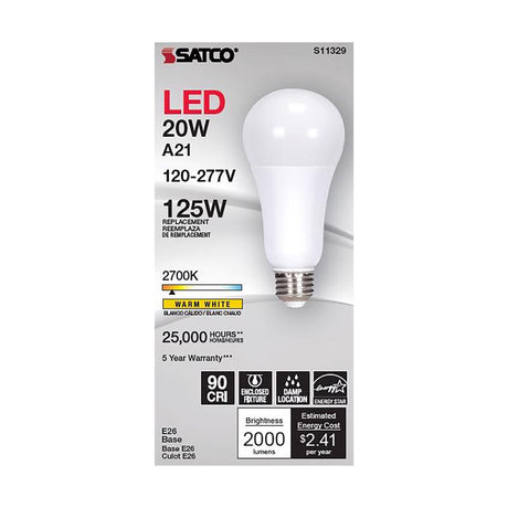 Satco A21 E26 (Medium) Filament LED Bulb Warm White 125 Watt Equivalence 1 pk