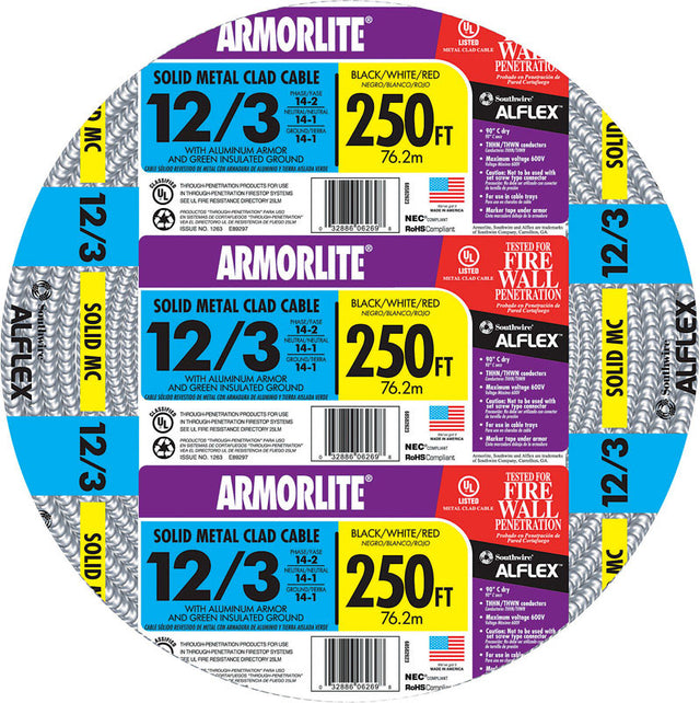Southwire Armorlite 250 ft. 12/3 Solid Aluminum Armored MC Cable
