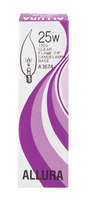 Satco ALLURA 25 W CA9 Chandelier Incandescent Bulb E12 (Candelabra) Soft White 1 pk