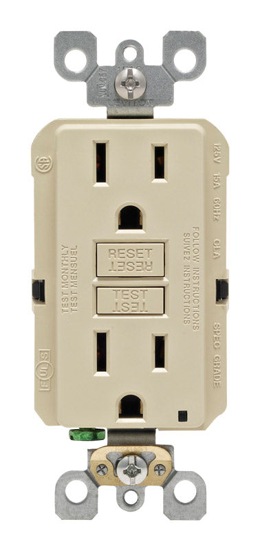 Leviton SmartlockPro 15 amps 125 V Duplex Ivory GFCI Outlet 5-15R 1 pk