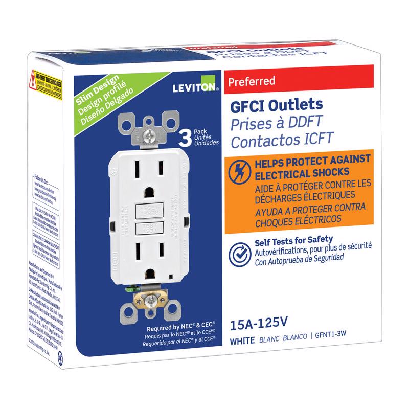 Leviton SmartlockPro 15 amps 125 V Duplex White GFCI Outlet 5-15R 3 pk