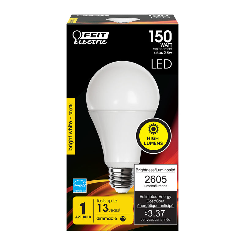 Feit A21 E26 (Medium) LED Bulb Bright White 150 Watt Equivalence 1 pk