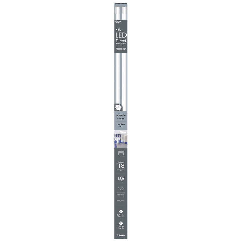 Feit Plug & Play Linear Lamp Cool White 47.5 in. Bi-Pin T8 LED Bulb 32 Watt Equivalence 2 pk