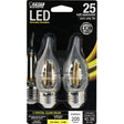Feit CA10 (Flame Tip) E26 (Medium) LED Bulb Soft White 25 Watt Equivalence 2 pk