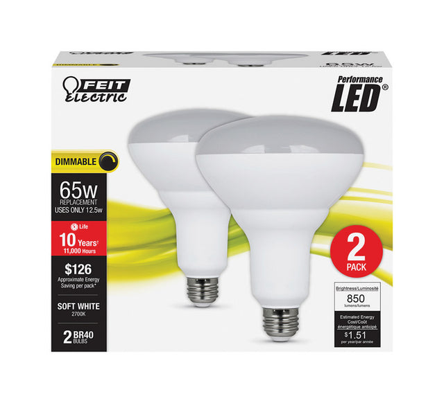 Feit Performance BR40 E26 (Medium) LED Bulb Soft White 65 Watt Equivalence 2 pk