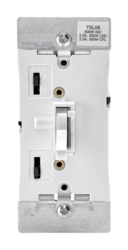 Leviton White 600 W Toggle Dimmer Switch 1 pk