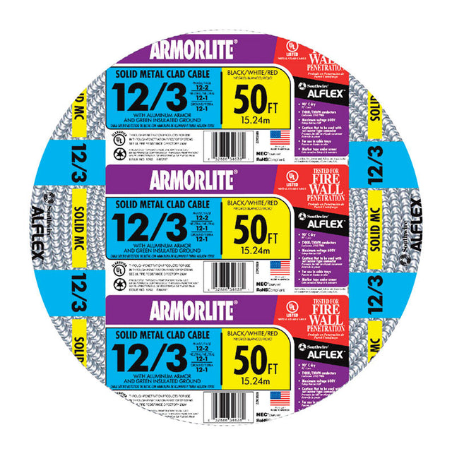 Southwire Armorlite 50 ft. 12/3 Solid THHN Metal Clad Cable