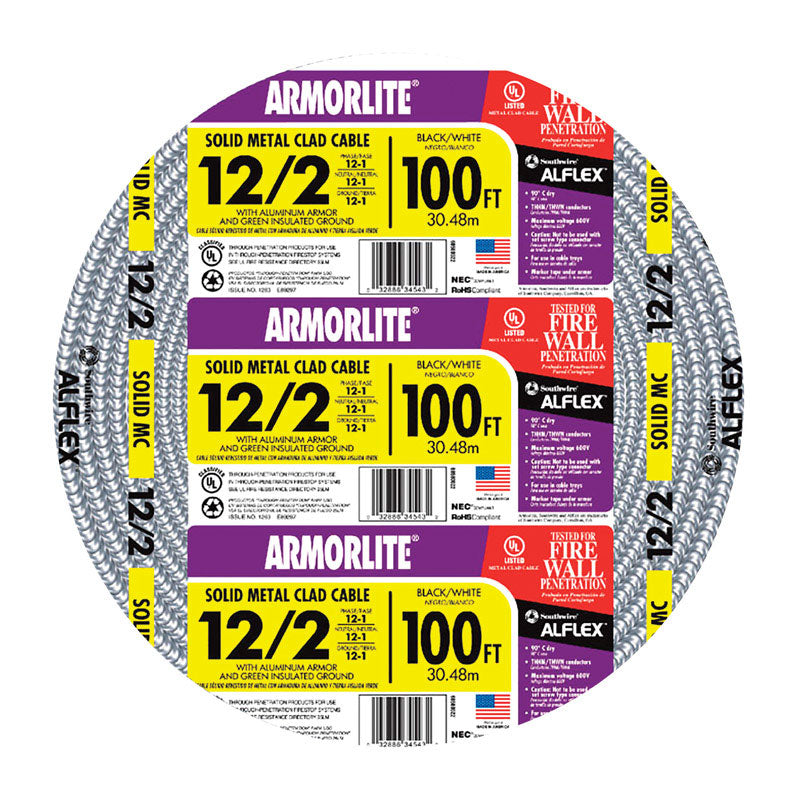 Southwire Armorlite 100 ft. 12/2 Solid THHN Metal Clad Cable