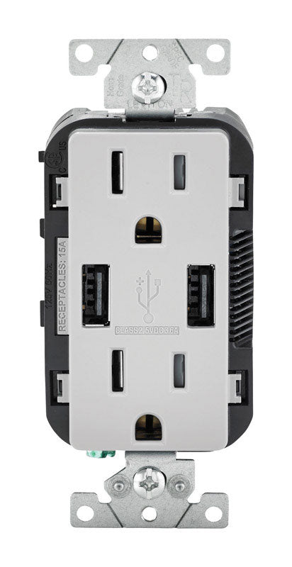 Leviton Decora 15 amps 125 V Gray Outlet and USB Charger 5-15R 1 pk