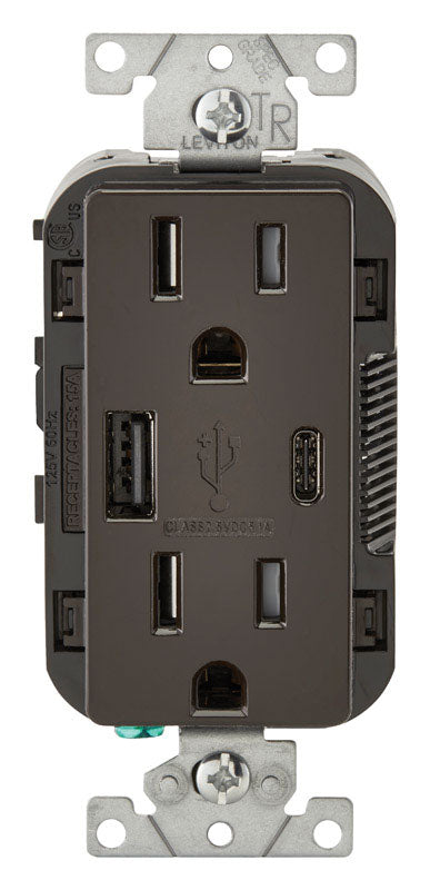 Leviton Decora 15 amps 125 V Type A/C Duplex Brown Outlet and USB Charger 5-15R 1 pk