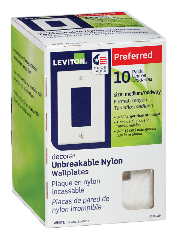 Leviton Decora White 1 gang Thermoplastic Nylon Decorator Wall Plate 10 pk