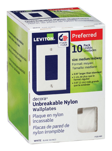 Leviton Decora White 1 gang Thermoplastic Nylon Decorator Wall Plate 10 pk