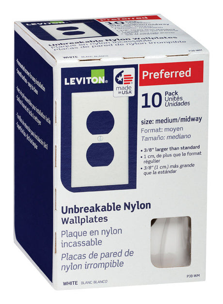 Leviton White 1 gang Thermoplastic Nylon Duplex Wall Plate 10 pk