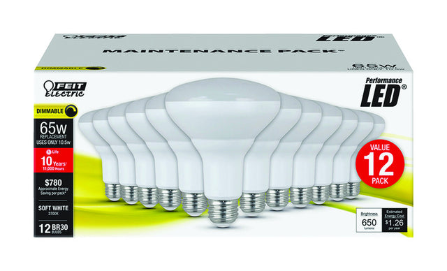 Feit BR30 E26 (Medium) LED Bulb Soft White 65 Watt Equivalence 12 pk