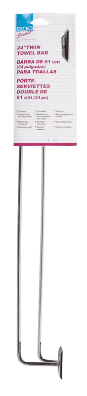 DECKO Chrome Silver Twin Towel Bar 24 in. L Steel