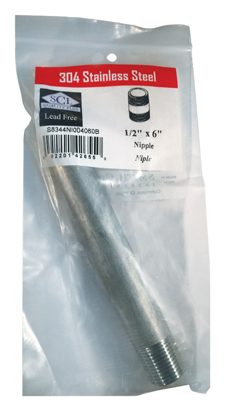 Smith-Cooper 1/2 in. MPT Stainless Steel 6 in. L Nipple