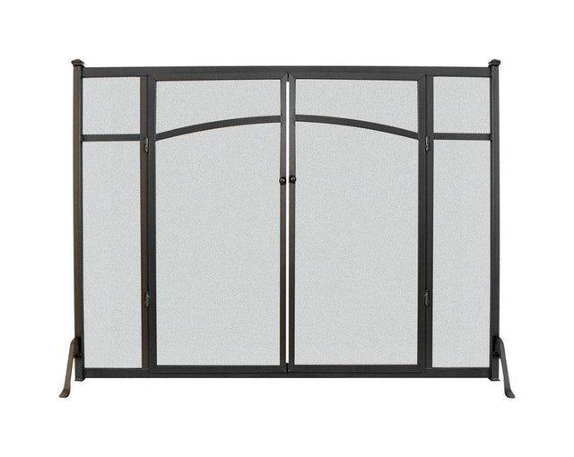 Panacea Black/Gray Matte Metal Fireplace Screen with Doors