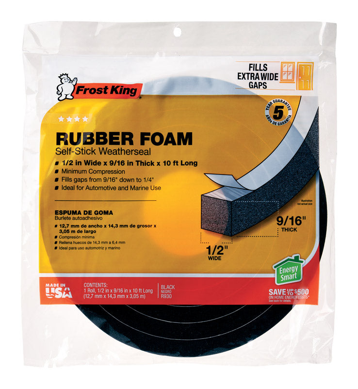 Frost King Black Rubber Foam Weather Seal For Doors and Windows 10 ft. L X 0.57 in.