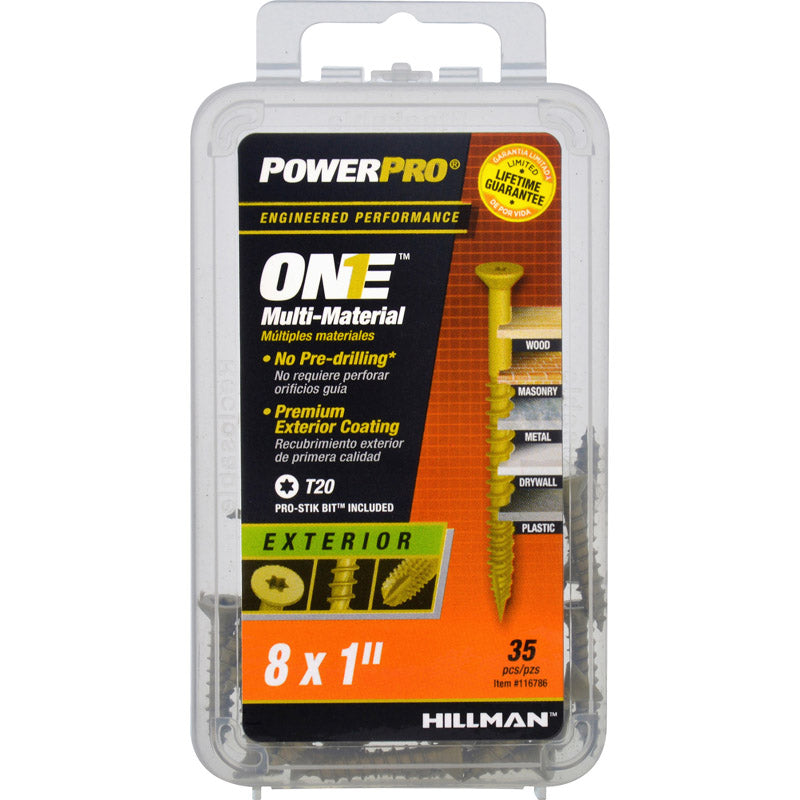 HILLMAN POWERPRO ONE No. 8 X 1 in. L Star Flat Head Multi-Material Screw 35 pk