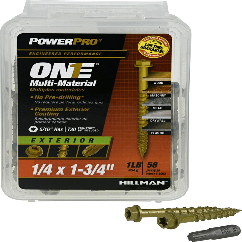 HILLMAN Power Pro 1/4 in. X 1-3/4 in. L Star Hex Washer Head Multi-Material Screw 1 lb 56 pk
