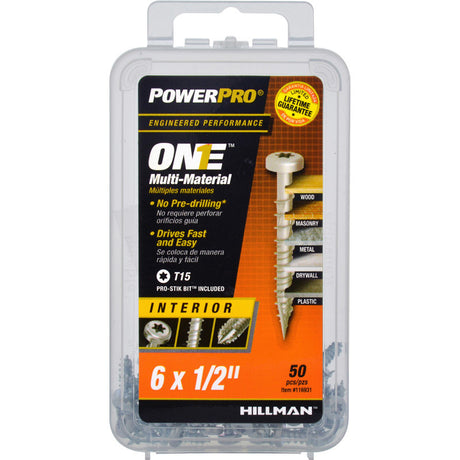 HILLMAN ONE No. 6 X 1/2 in. L Star Pan Head Multi-Material Screw 50 pk