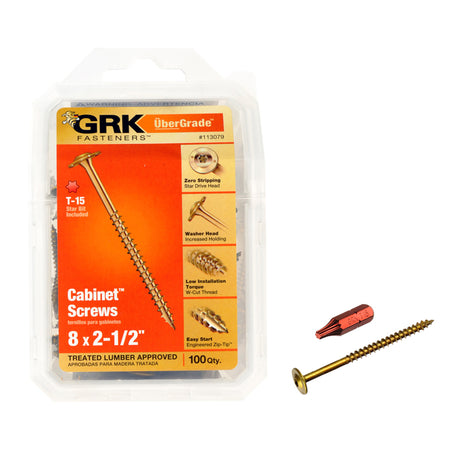GRK Fasteners UberGrade No. 8 X 2-1/2 in. L Star Cabinet Screws 100 pk