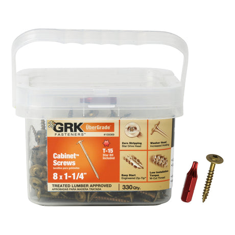 GRK Fasteners UberGrade No. 8 X 1-1/4 in. L Star Cabinet Screws 330 pk