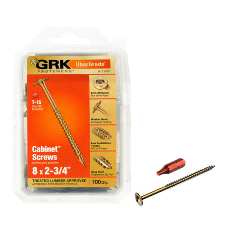 GRK Fasteners UberGrade No. 8 X 2-3/4 in. L Star Cabinet Screws 100 pk