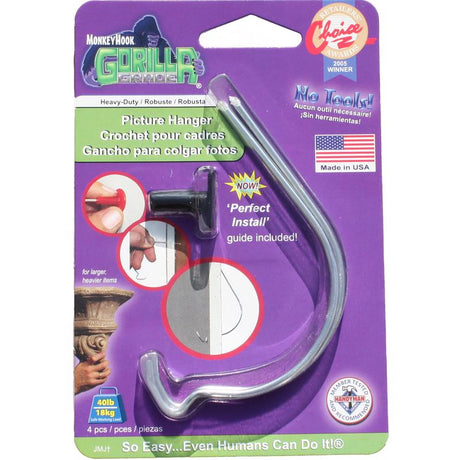 Monkey Hook Gorilla Grade Galvanized Silver Picture Hanger 40 lb 4 pc