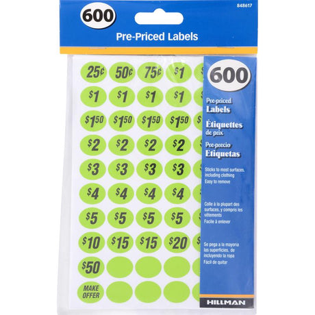 HILLMAN 6.5 in. H X 5 in. W Oval Green Price Label 600 pk