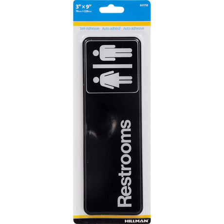 Hillman English Black Restroom Plaque 3 in. H X 9 in. W