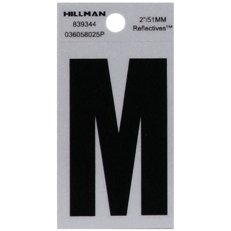 Hillman 2 in. Reflective Black Vinyl Self-Adhesive Letter M 1 pc