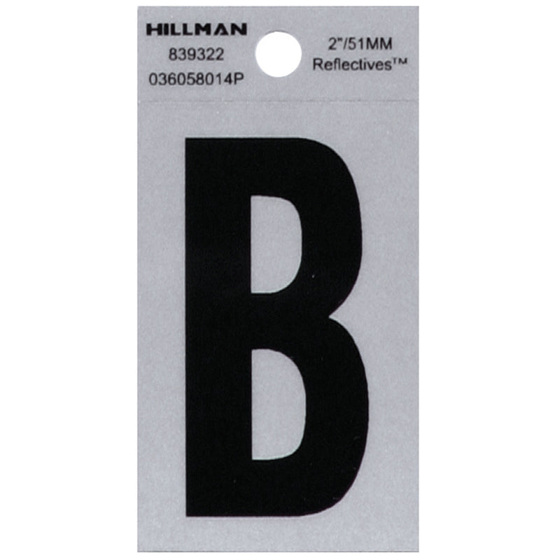 Hillman 2 in. Reflective Black Vinyl Self-Adhesive Letter B 1 pc