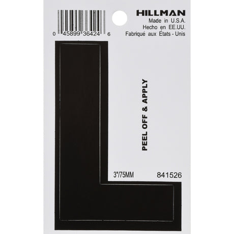 Hillman 3 in. Black Vinyl Self-Adhesive Letter L 1 pc