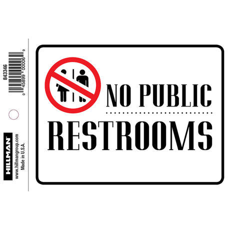 Hillman English White Restroom Sign 4 in. H X 6 in. W