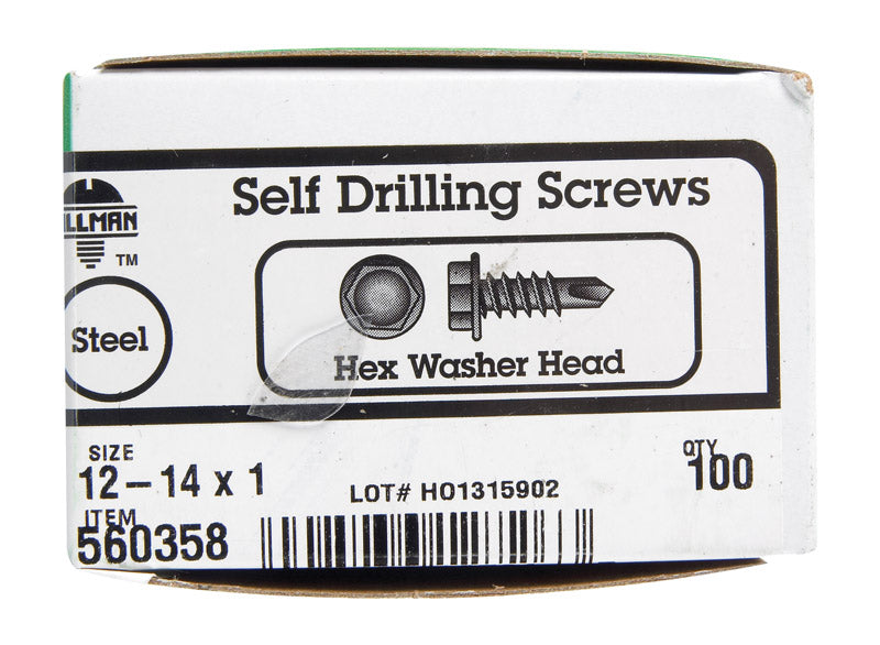 Hillman No. 12-14 X 1 in. L Hex Hex Washer Head Sheet Metal Screws 100 pk