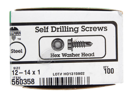 Hillman No. 12-14 X 1 in. L Hex Hex Washer Head Sheet Metal Screws 100 pk